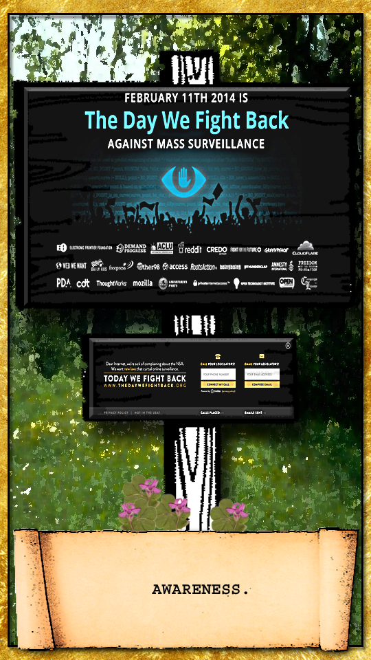 a sign advertising a citizen protest against all the government spying