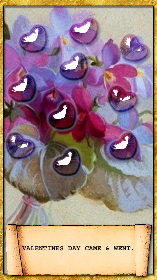 crystal hearts over a background of violets. Valentines Day came and went.